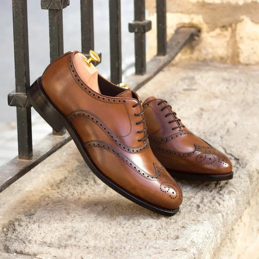 Classical Tan Dress Full Brogue shoe With Round Toe