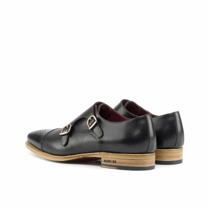 Carter Full Black Natural Sole Brogue Double Strap Monk