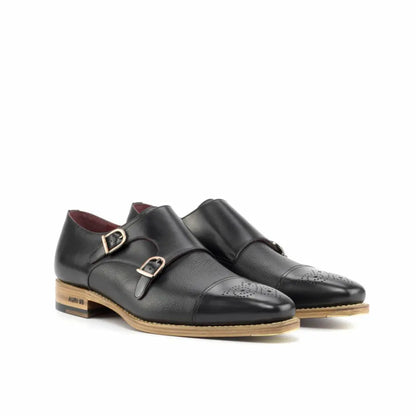 Carter Full Black Natural Sole Brogue Double Strap Monk