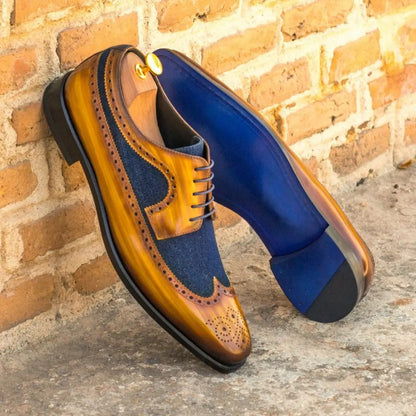 Tan Longwing Wood Shade With Royal Blue Buede Brogue shoe