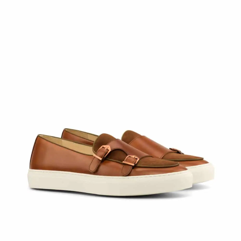 Daniel Tan Leather Suede Monk Strap Low Top Sneaker