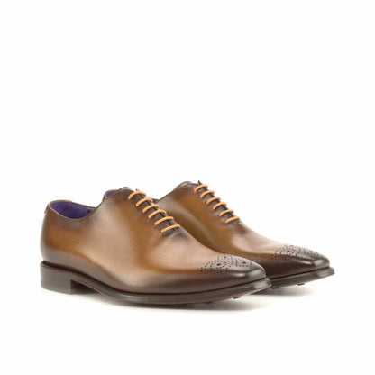 Cognac Premium Leather Brogue Wholecut Derby Shoe With Toe Design