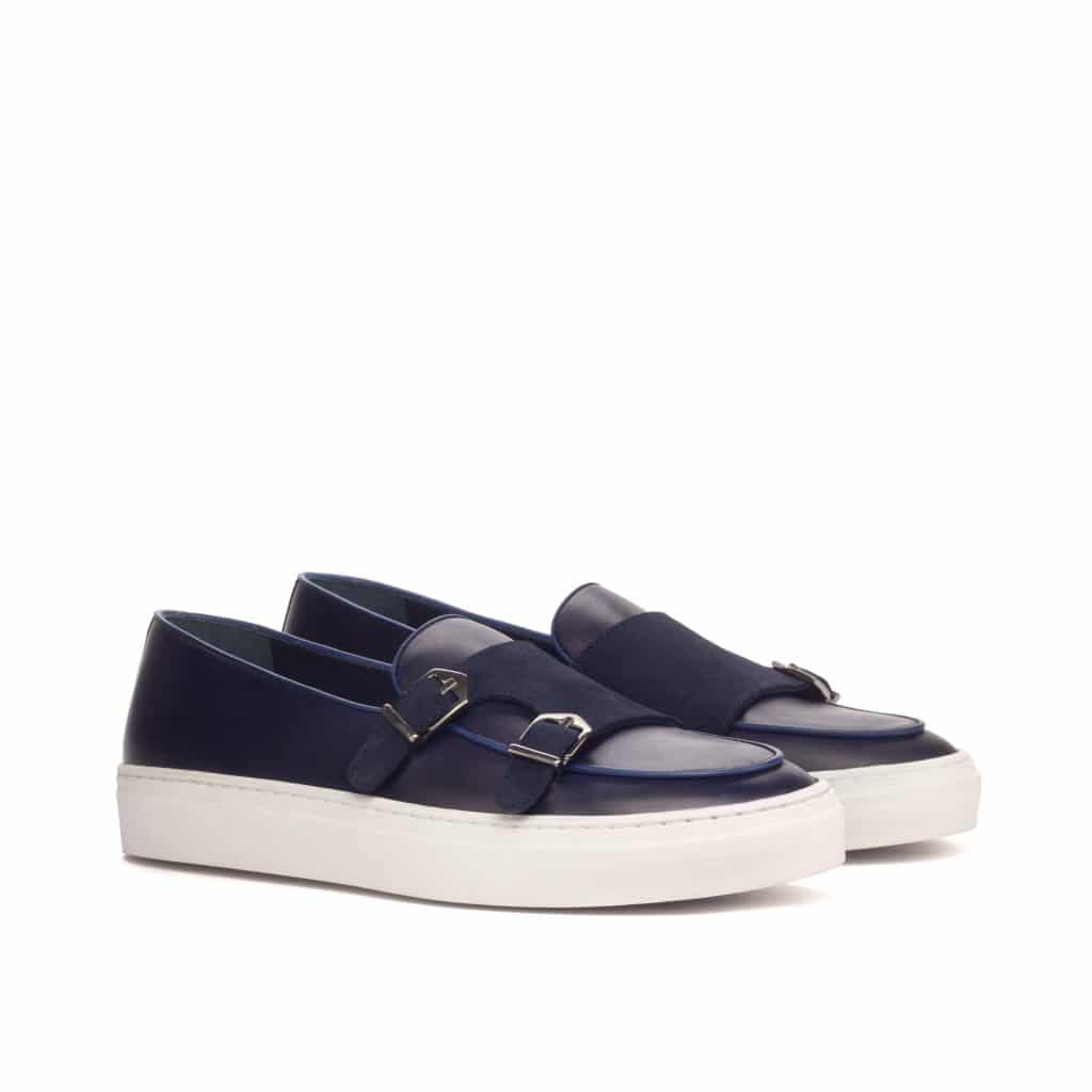 John Black Leather Suede Monk Strap Low Top Sneaker