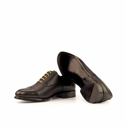 Pure Black Yellow Lace Up Leather Oxford Shoes