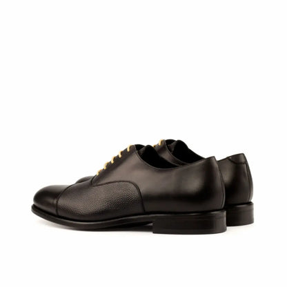 Pure Black Yellow Lace Up Leather Oxford Shoes