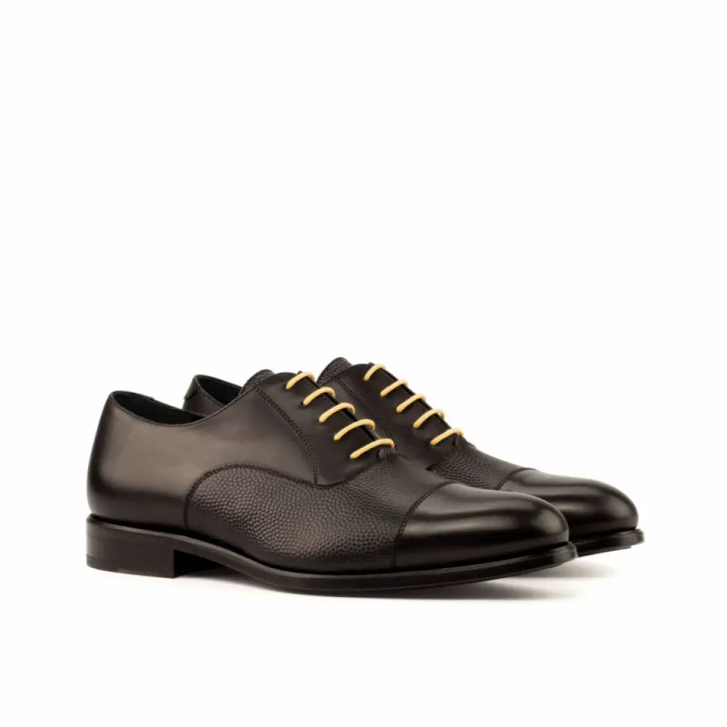 Pure Black Yellow Lace Up Leather Oxford Shoes