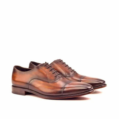 Cognac Handpainted Flat Toe Leather Oxford Shoes