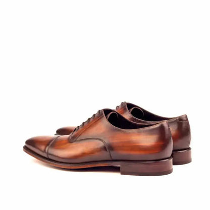 Cognac Handpainted Flat Toe Leather Oxford Shoes