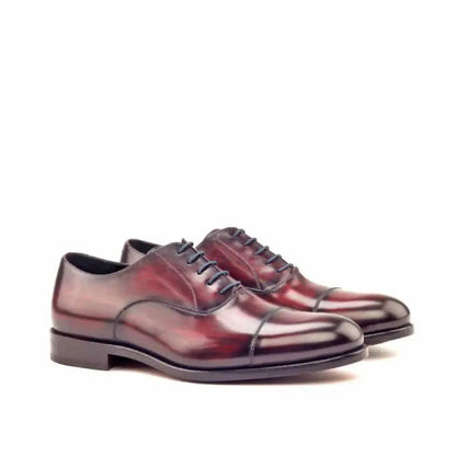 Burgundy Handpainted Wood Texture Leather Oxford Shoes