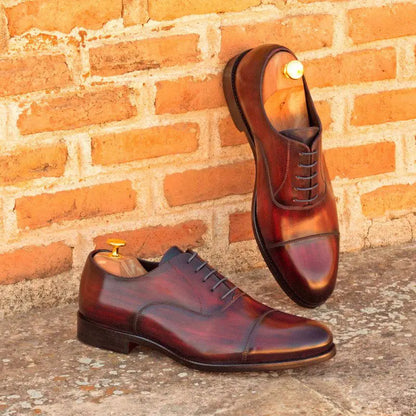 Burgundy Handpainted Wood Texture Leather Oxford Shoes