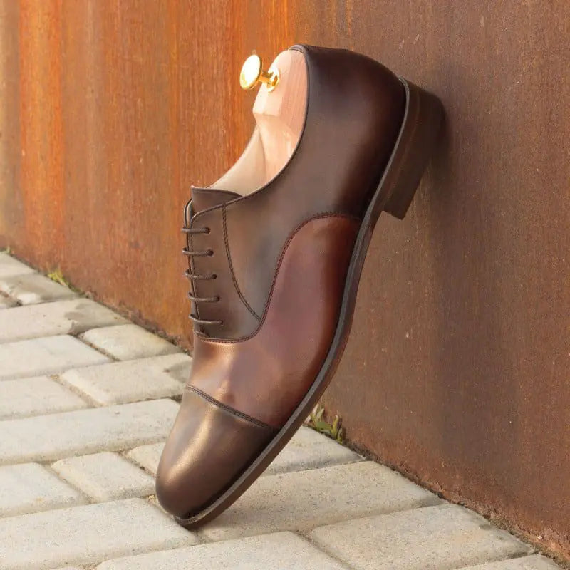 Brown Cap Toe Tan Crust Leather Oxford Shoes