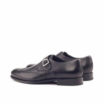 Derek Full Black Milled Brogue Single Strap Monk