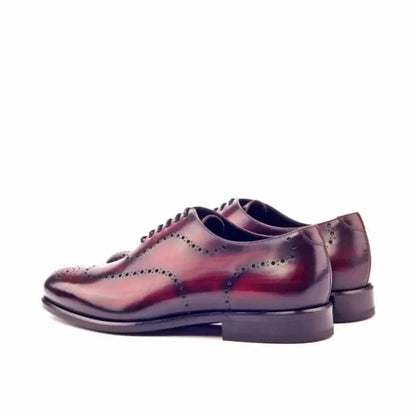 Cherry With Black Two Tone Brogue Design Leather Wholecut Derby Shoe