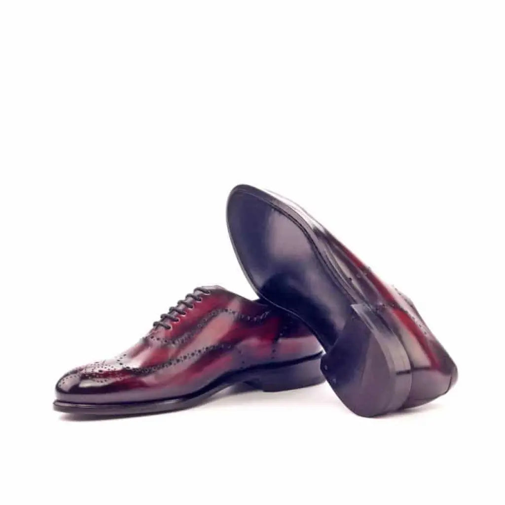 Cherry With Black Two Tone Brogue Design Leather Wholecut Derby Shoe