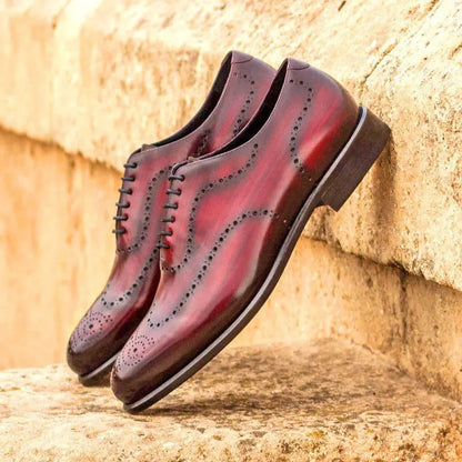 Cherry With Black Two Tone Brogue Design Leather Wholecut Derby Shoe