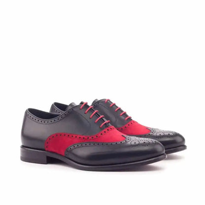 Chris Royal Black and Red Suede Full Brogue Dress Shoe