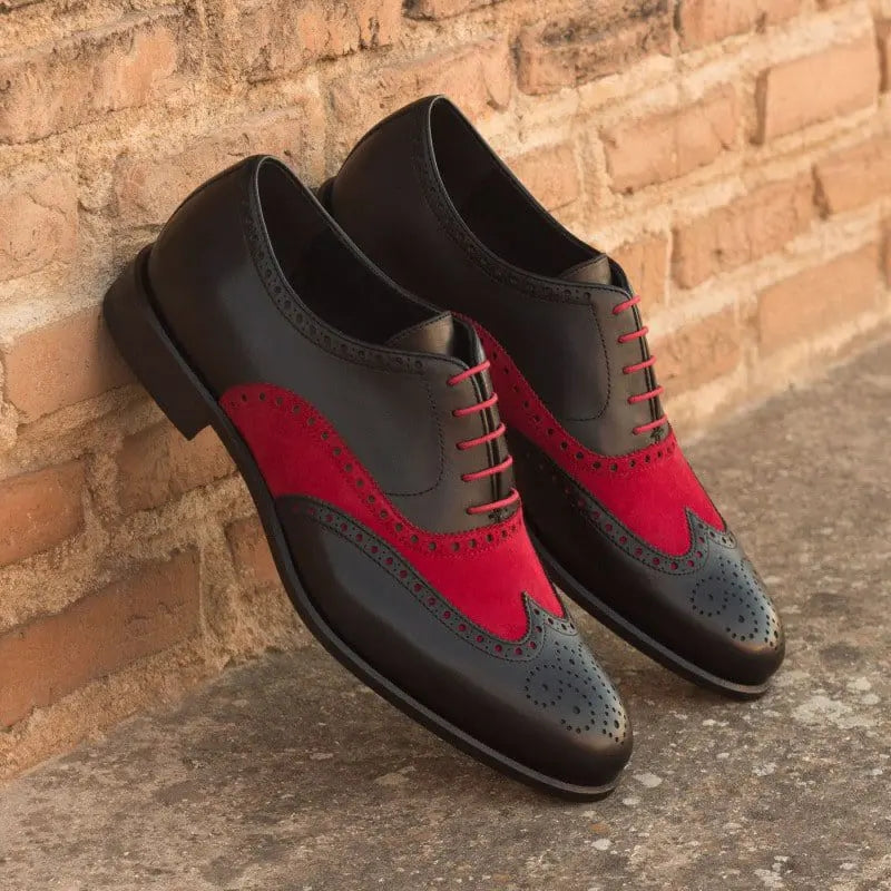 Chris Royal Black and Red Suede Full Brogue Dress Shoe