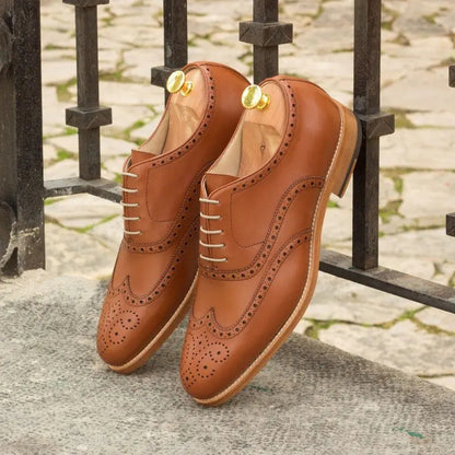 John Tan Round Toe Full Brogue Shoe For Men