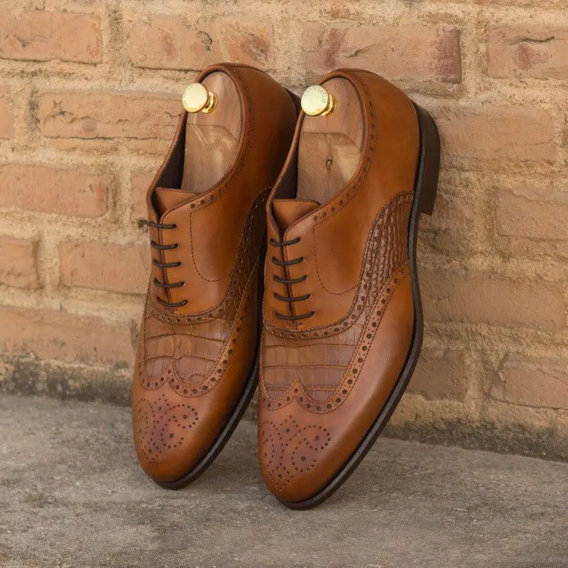 John Tan Croco Finished Crust Full Brogue Shoe For Men