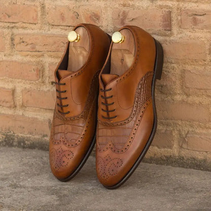 John Tan Croco Finished Crust Full Brogue Shoe For Men