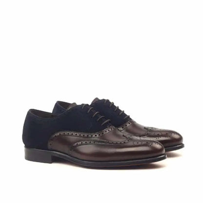 Dark Brown Leather Navy blue Suede Wingtip Premium Brogue Shoes