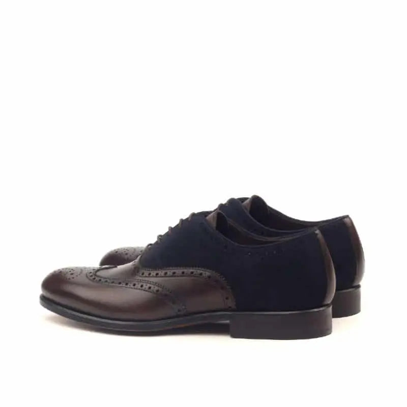 Dark Brown Leather Navy blue Suede Wingtip Premium Brogue Shoes