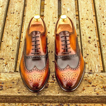 Robert Brown & Tan Handpainted Full Brogue Shoe For Men