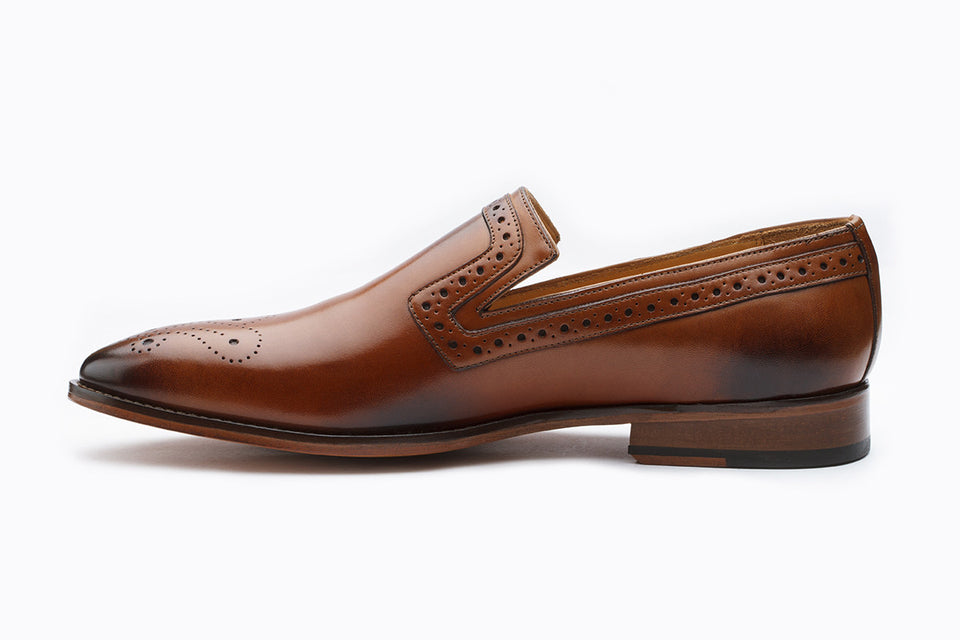 Chestnut Tan Box Calf Brogue Moccasin/Loafer