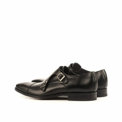 Brett Full Black Natural Sole Flat Toe Double Strap Monk