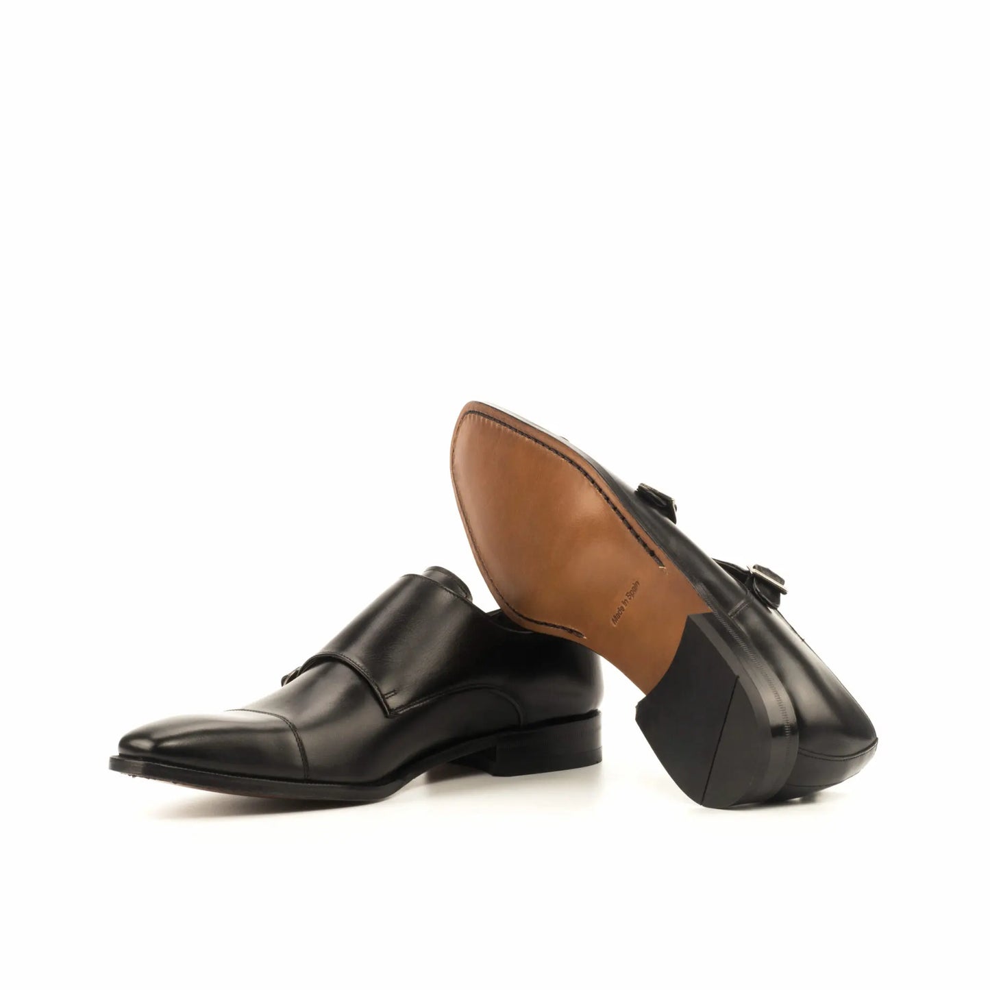 Brett Full Black Natural Sole Flat Toe Double Strap Monk