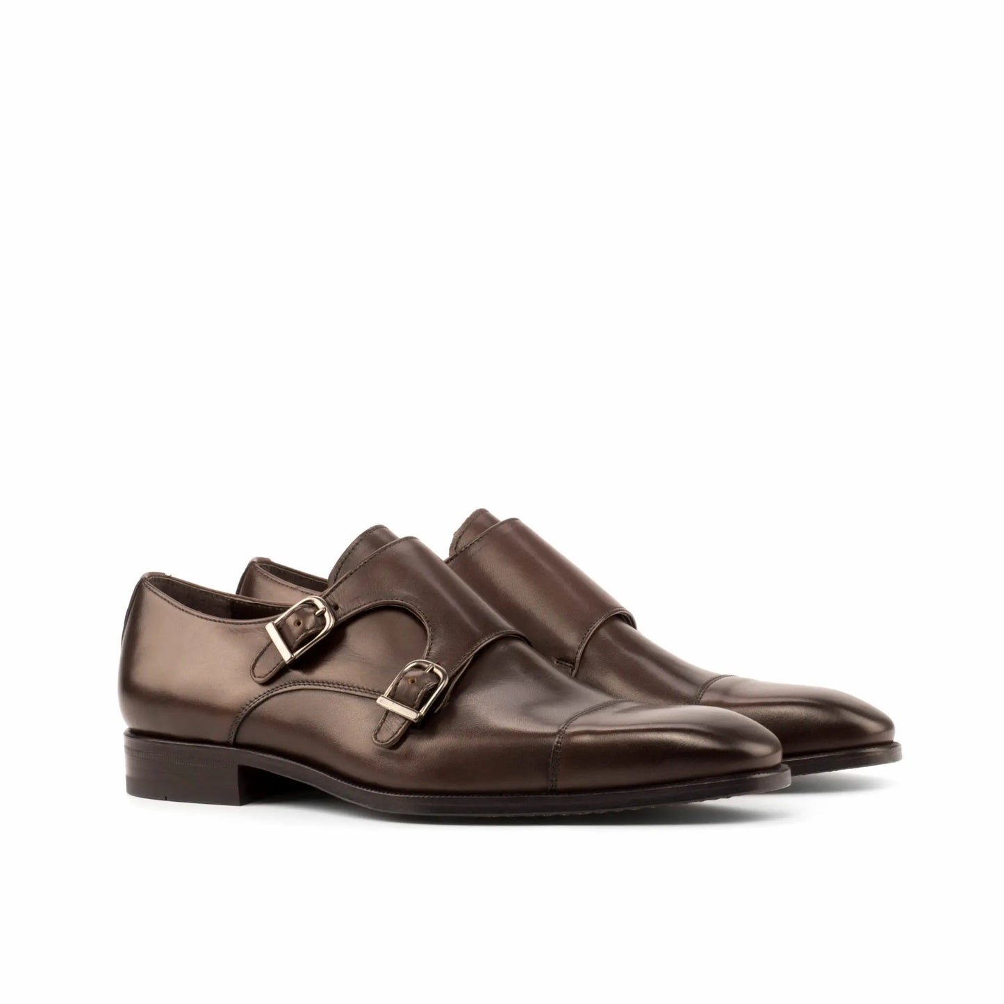 Derek Dark Brown Curve Toe Leather Double Monk Strap Shoe