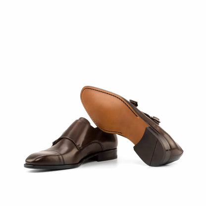 Derek Dark Brown Curve Toe Leather Double Monk Strap Shoe