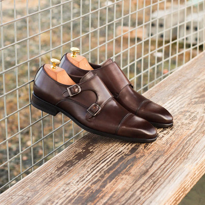 Derek Dark Brown Curve Toe Leather Double Monk Strap Shoe