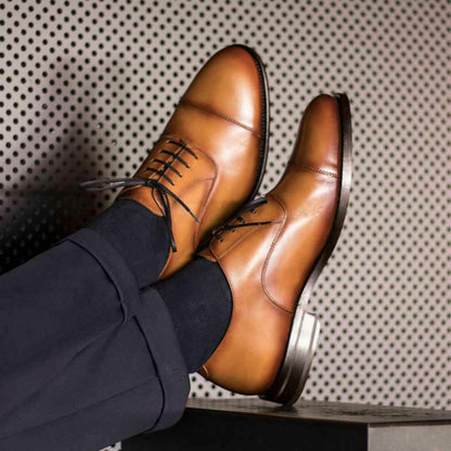 Premium Tan Calf Belmont Leather Oxford Shoes