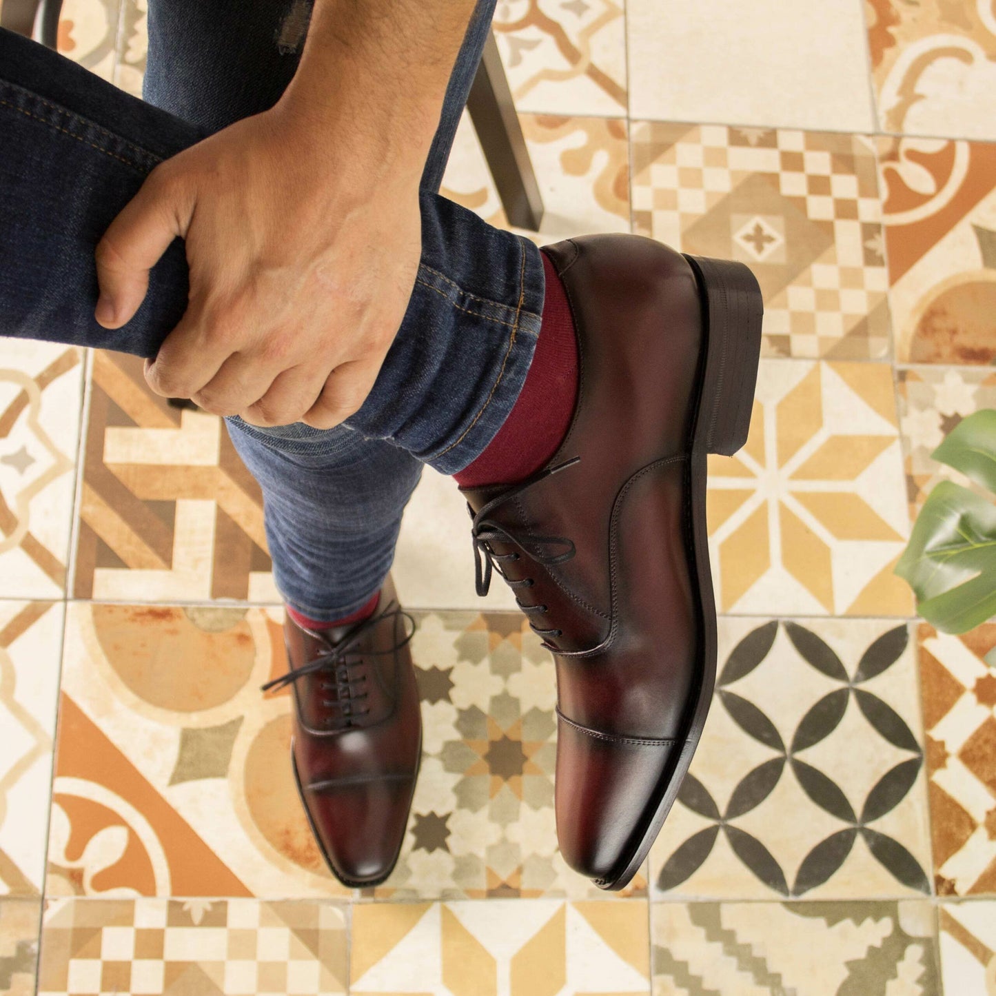 George Burgundy With Two Tone Leather Oxford Shoes