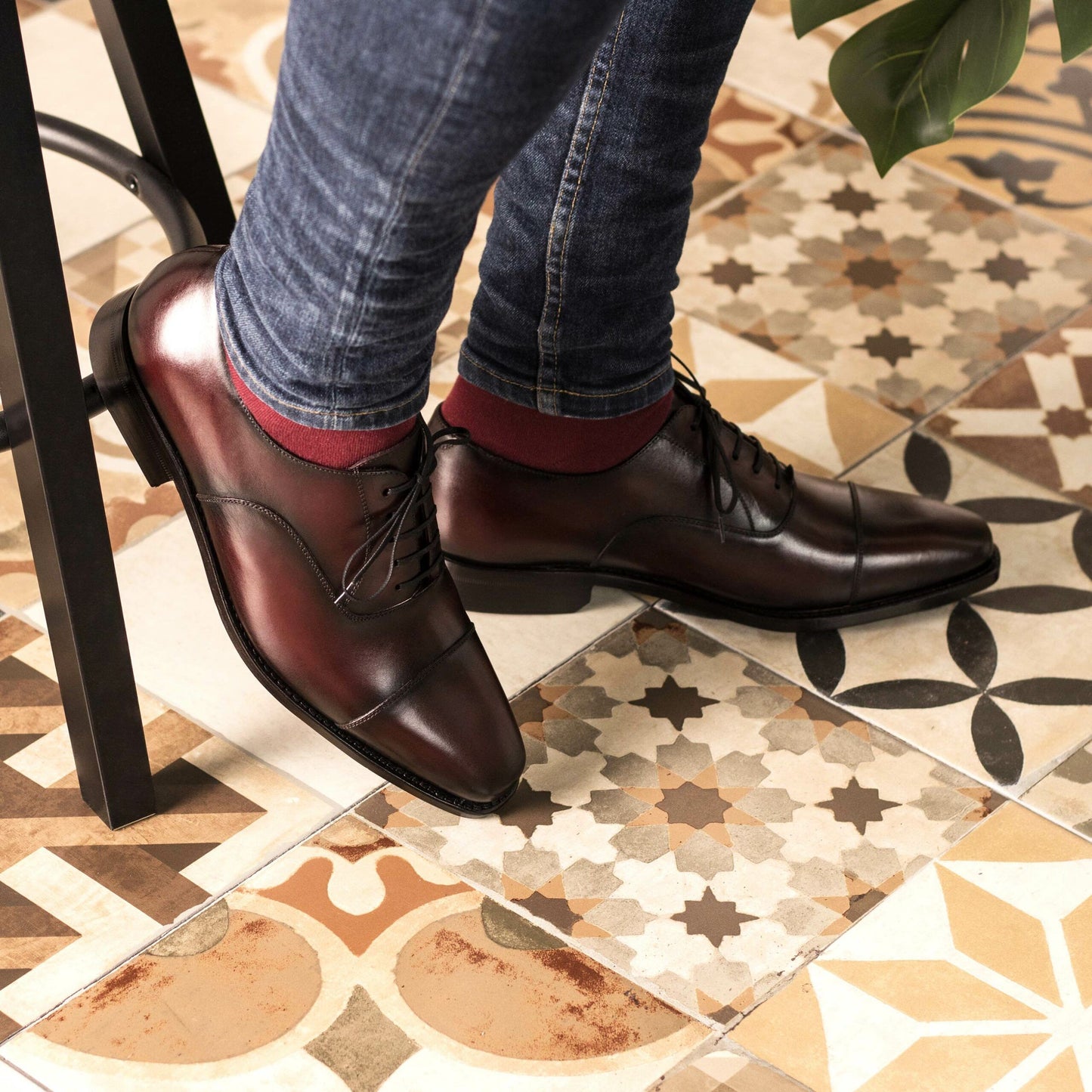 George Burgundy With Two Tone Leather Oxford Shoes