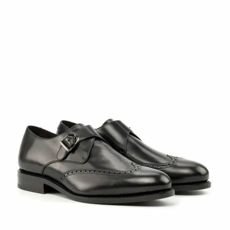 Ray Black Premium Box Calf Single Brogue Strap Monk