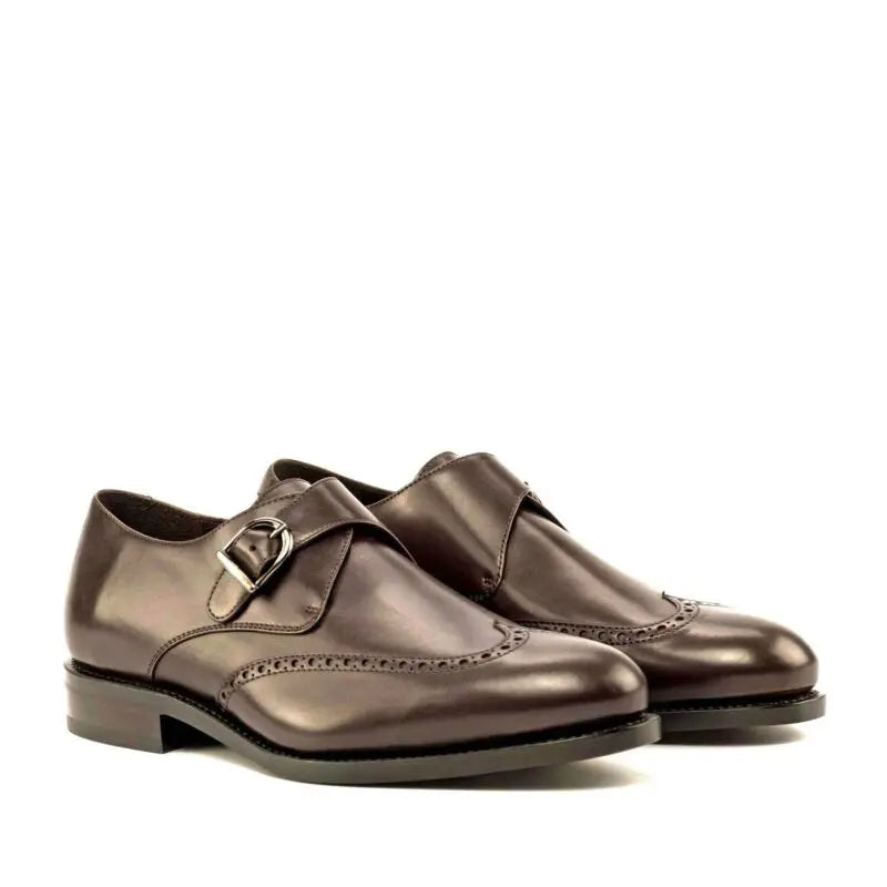 Wingtip Brown Box Calf Single Brogue Strap Monk