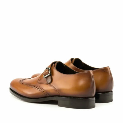 Premium Tan Two Tone Texture Single Brogue Strap Monk