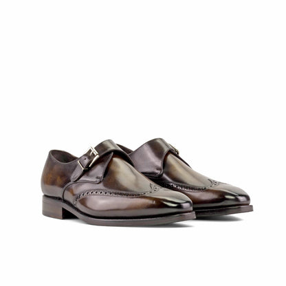 Jack Brown Tabbacco Texture Single Brogue Strap Monk