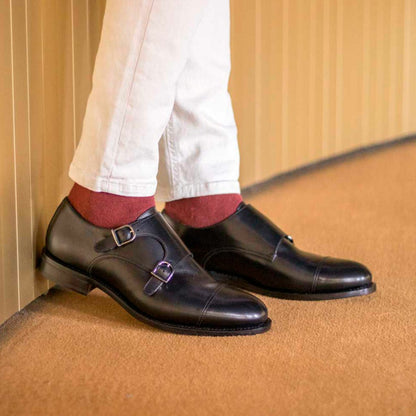 Charles Black Calf Cap Toe Double Strap Monk