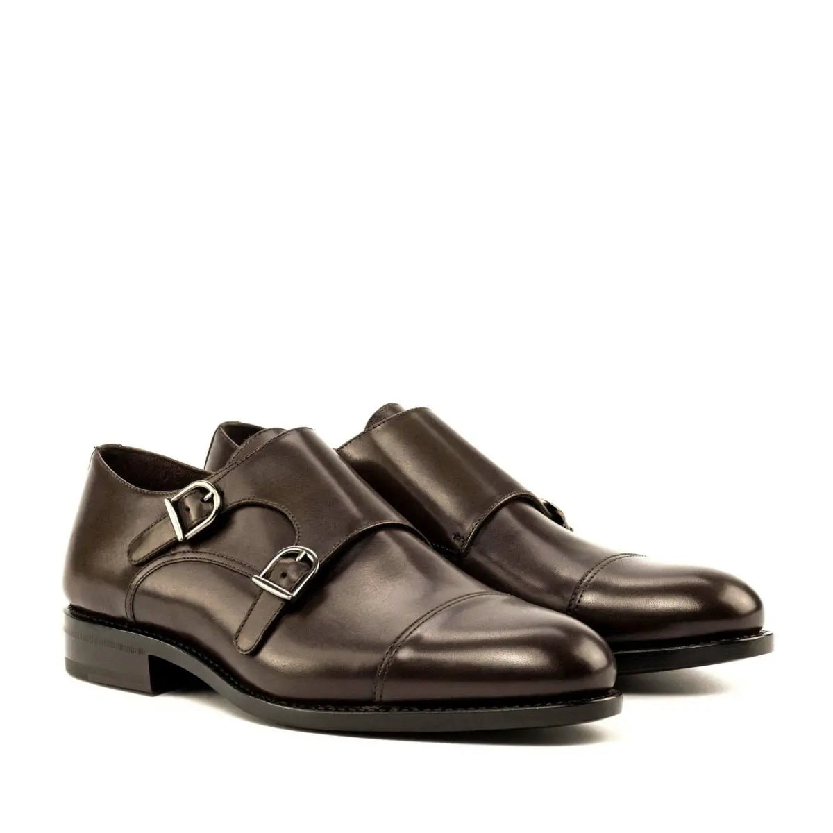 Elegant Brown Calf Cap Toe Double Strap Monk