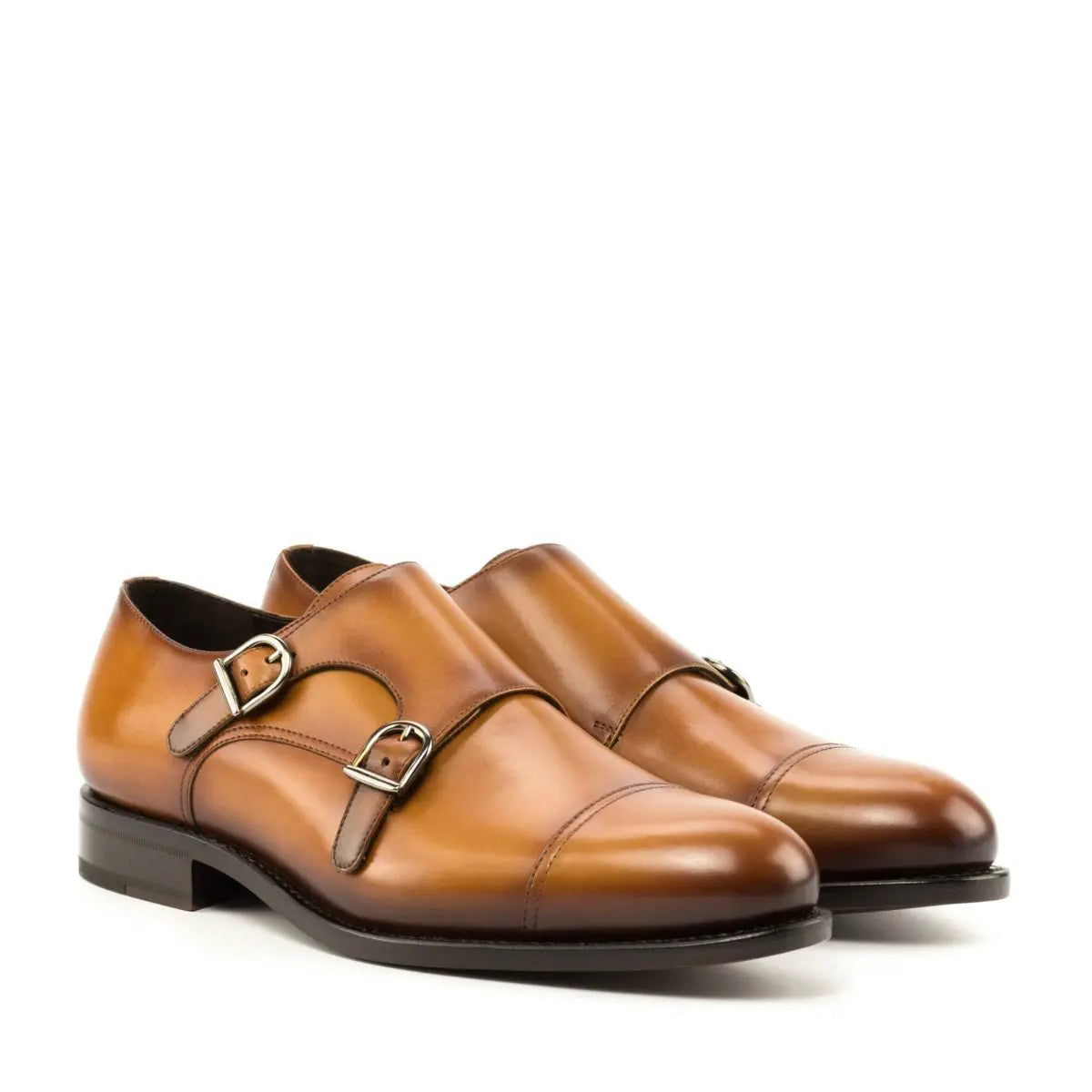 Oliver Luxury Tan Calf Cap Toe Double Strap Monk