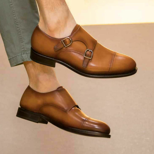 Oliver Luxury Tan Calf Cap Toe Double Strap Monk