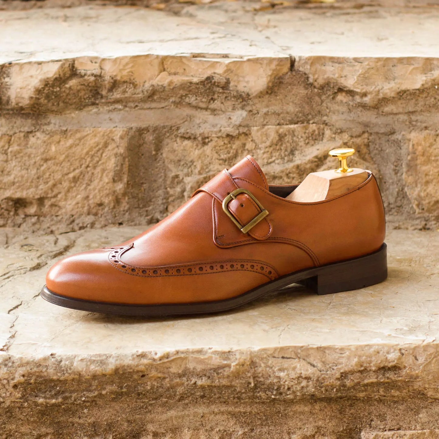 Charles Full Tan Brogue Single Strap Monk