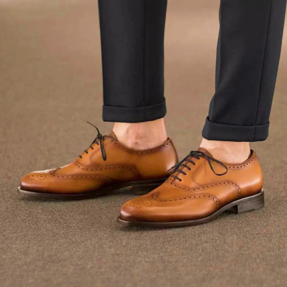 Premium Tan Calf Wing-Tip Brogue Shoe