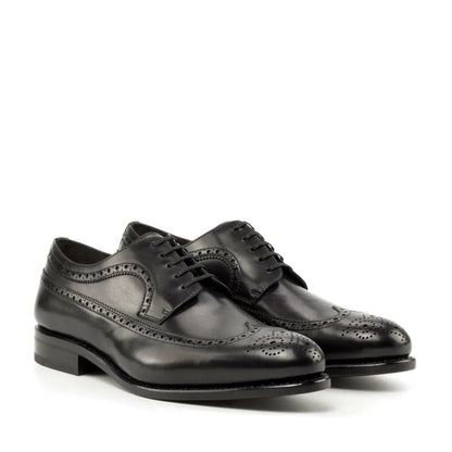 Black Calf Longwing Blucher  Brogue Shoe