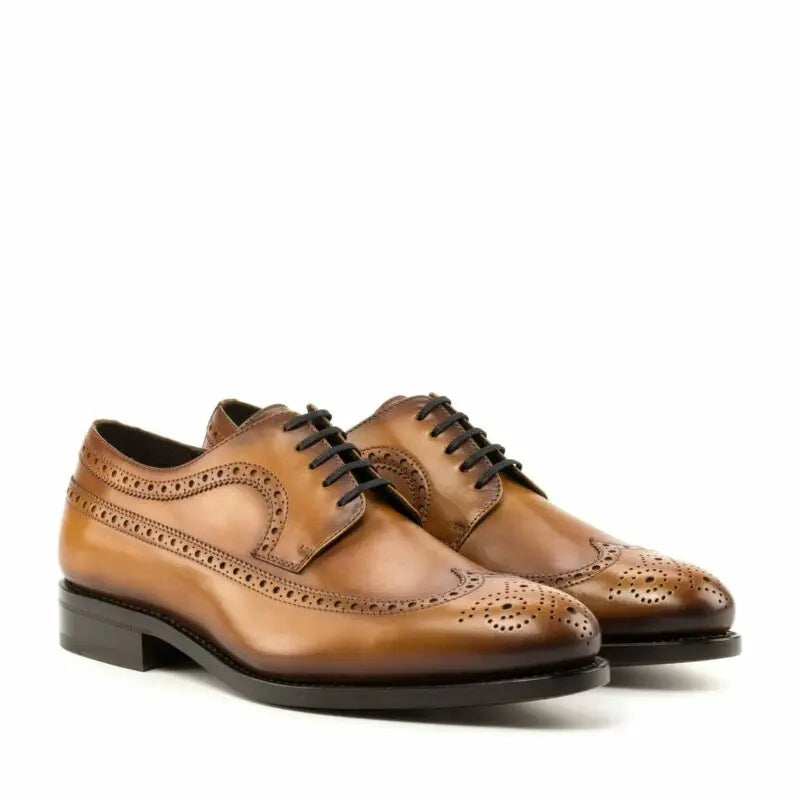 Tan Calf Longwing Blucher  Brogue Shoe