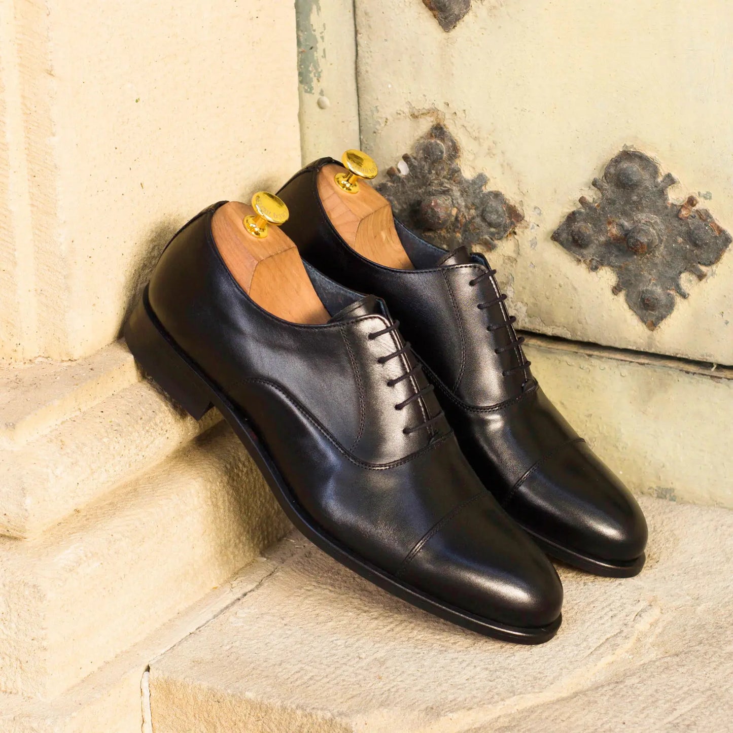 Black Premium Cap Toe Leather Oxford Dress Shoes