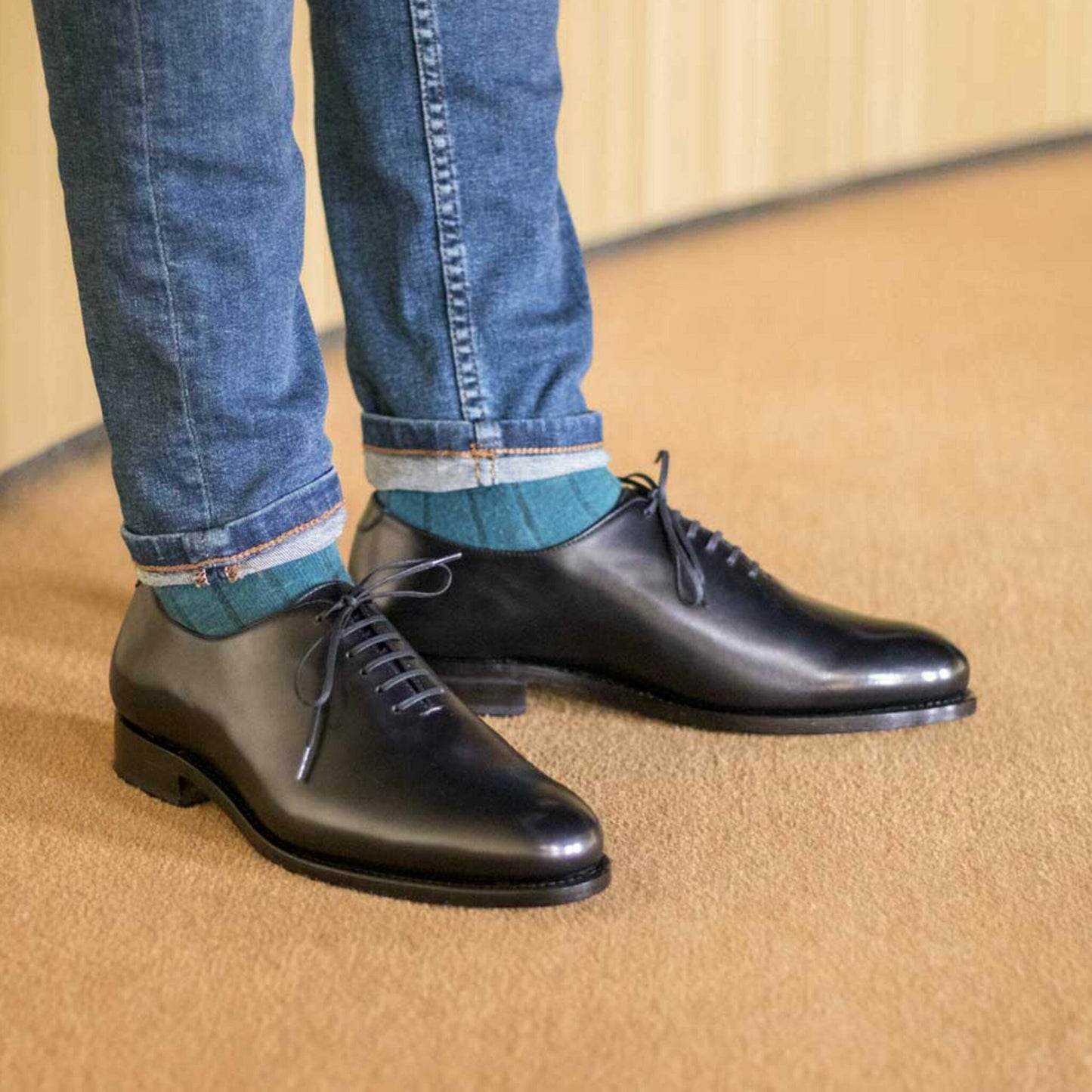 Adam Black Box Calf Leather Wholecut Derby Shoe